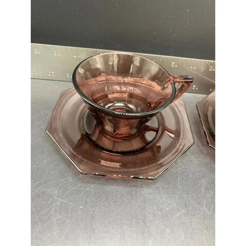 Amethyst Hazel-Atlas Moroccan Depression Glass Cup And Saucer Octagon - Picture 3 of 9
